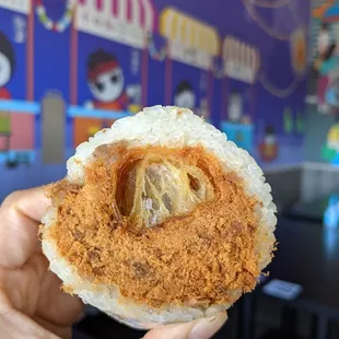 Original rice roll with Chinese donut, pork floss, pickled veggies