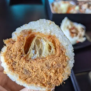 Original rice roll with Chinese donut, pork floss, and pickled veggies