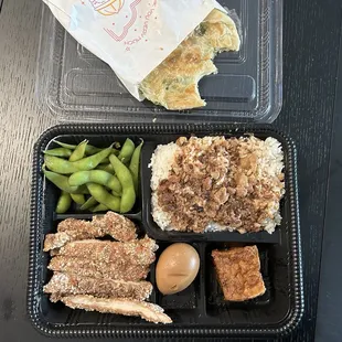 Fried pork chop with rice bento + green onion pancake