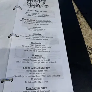 Happy hour menu