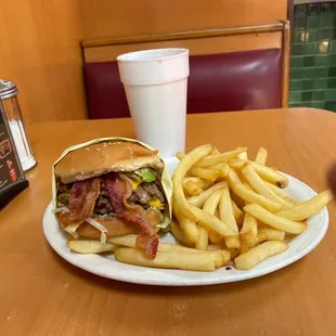 a burger and fries