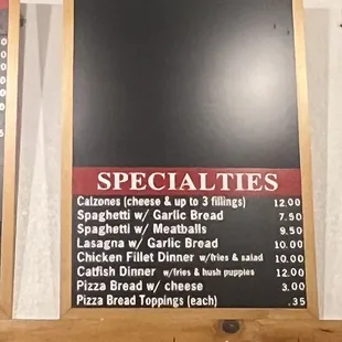 Menu specialties