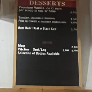 Menu desserts