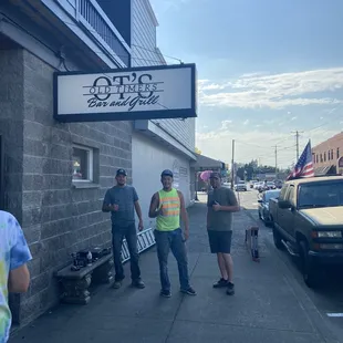 a group of people standing outside