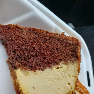 Super moist cake with a layer of chocolate and a layer of flan was amazingly delicious!