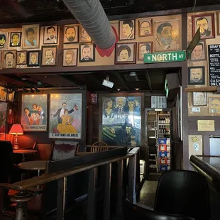 Bar area with political art