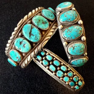 Serious old Navajo silver &amp; turquoise cuffs including one by Henry Roanhorse