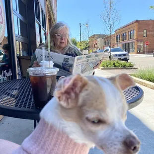 Cold brew, about 4 dog friendly patio tables outside the facade!