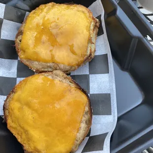 Tuna Melt bagel sandwich open-faced (kitchen sink bagel base)