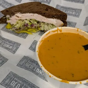 Turkey on squaw and tomato bisque