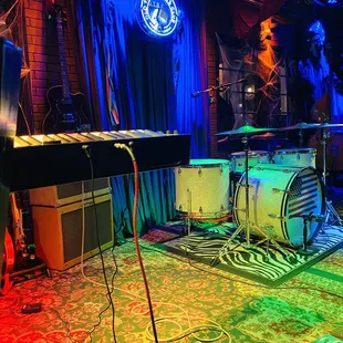 a stage with musical equipment