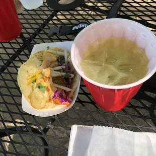 Fish taco and Kiwi Mint refresher