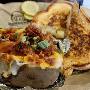 Loaded baked potato and Ultimate Grilled Cheese