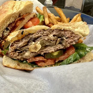 Stuffed burger with garlic and feta