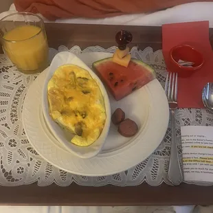 Tray brought up w/ yummy breakfast
