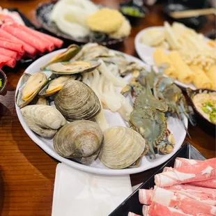 a variety of seafoods