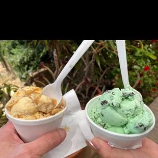 Single caramel pecan and mint chocolate chip