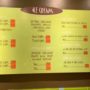 Ice Cream menu.