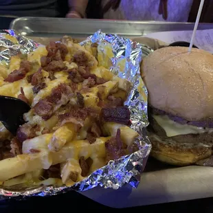 Mushroom cheeseburger loaded fries
