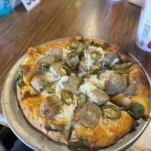 8" Custom Pizza - spicy garlic sauce, meatballs, jalapeño, spinach, ricotta