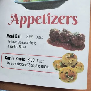 Appetizer menu