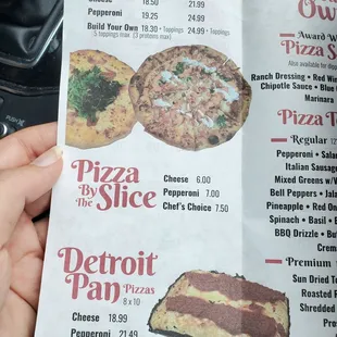 Pizza menu