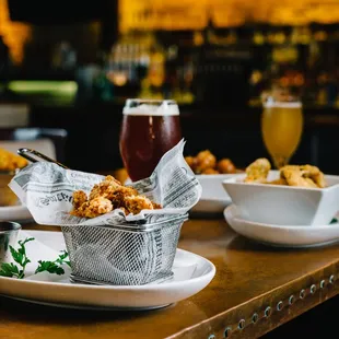 Popcorn chicken and assorted bar bites