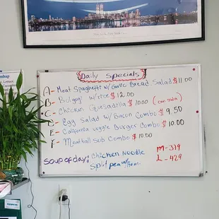 a menu and price list