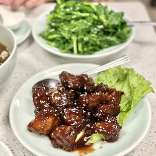 Spare Rib and Sautéed Pea Shoots