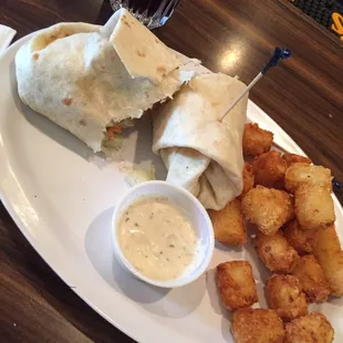 Chicken Caesar Wrap and tots