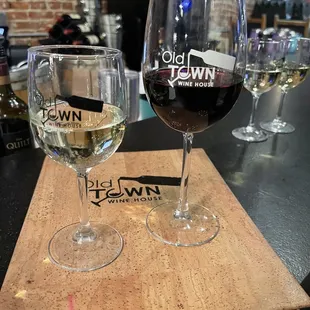 White wine flight of 3 2oz pours a d a Cabernet.