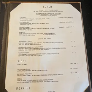 Lunch menu