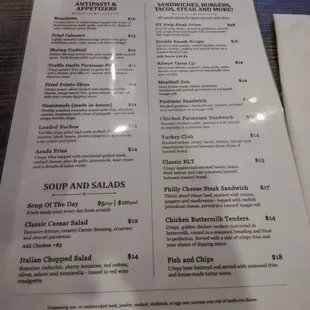 Front side of the menu