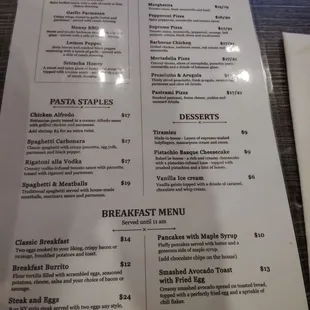 Back side of the menu