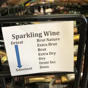 a sign for sparkling wine