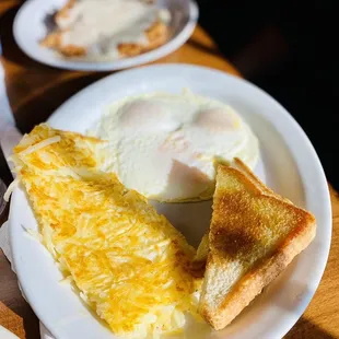 The Bull rider. Chicken fried chicken 3 eggs hash browns, Texas toast. Fantastic! Get it! :)...