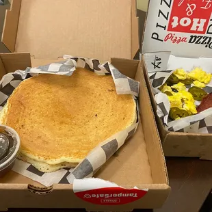 Pancake with eggs, jalapeños and bacon