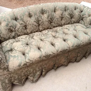 This fine fabric furniture was abused, soiled and left to rot in the corner of a thrift store.  We restored it in less than 2 hours.
