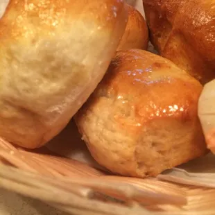 a basket of bread rolls