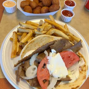 Sauerkraut balls, fries and Gyro Special