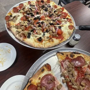 Supreme and meat lovers pizza!