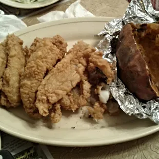 All you can eat flounder and sweet potato.