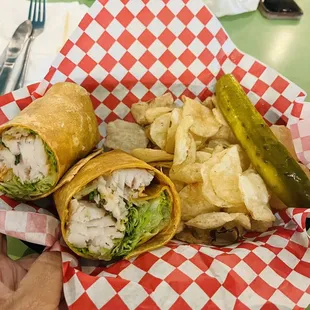 Grouper burrito with chips