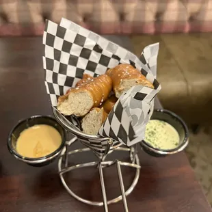Happy Hour pretzel bits with dipping