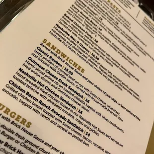 a menu for a restaurant