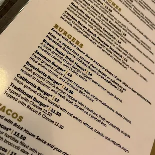 a menu for a restaurant