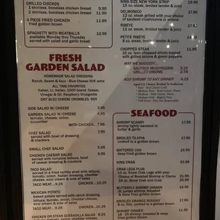 the menu for the restaurant