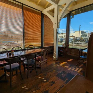 a dining room with a view