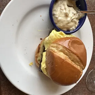 Livermush and egg sandwich