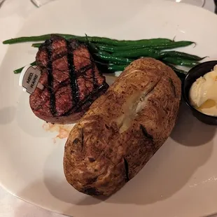Filet with baked potato and beans